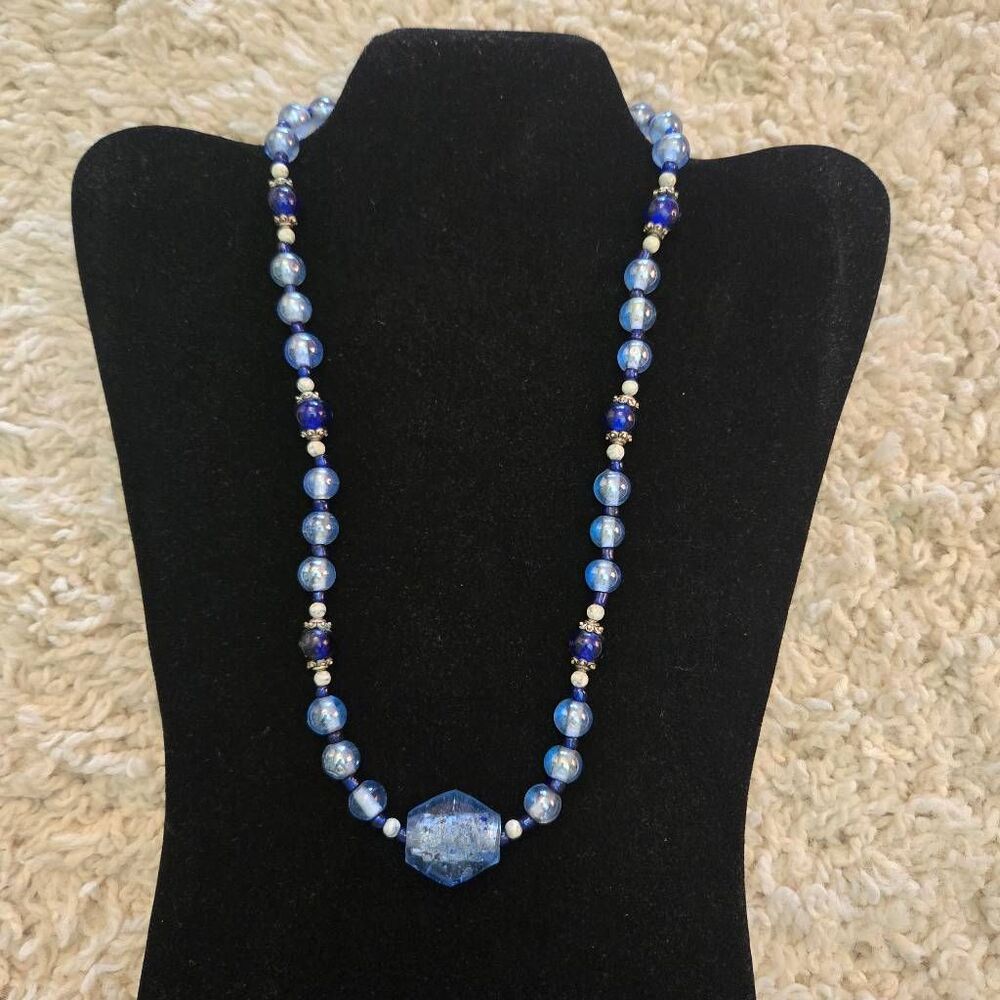 Blue Glass Bead Necklace